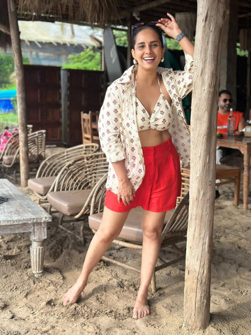 Floral Print Shirt & Bralette Combo Set