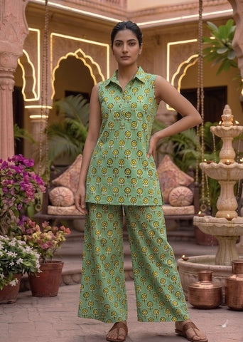 Block Printed Pure Cotton Women Co-ord Set