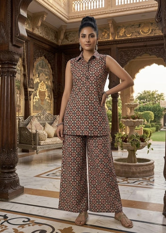 Block Printed Pure Cotton Women Co-ord Set