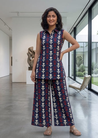 Block Printed Pure Cotton Women Co-ord Set