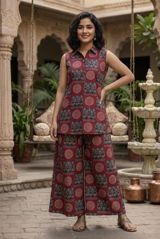 Block Printed Pure Cotton Women Co-ord Set
