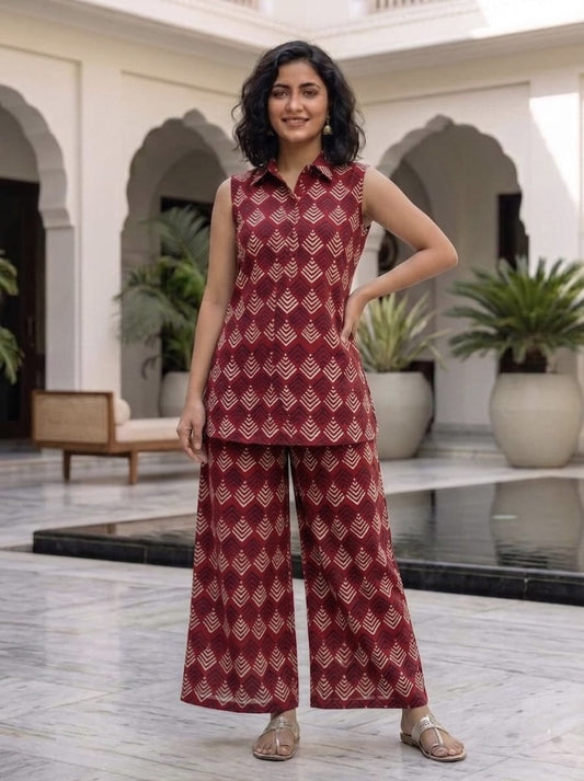 Block Printed Pure Cotton Women Co-ord Set