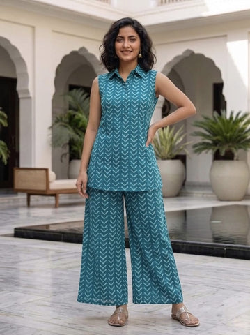 Block Printed Pure Cotton Women Co-ord Set
