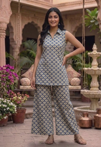 Block Printed Pure Cotton Women Co-ord Set