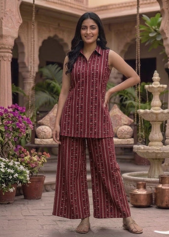 Block Printed Pure Cotton Women Co-ord Set