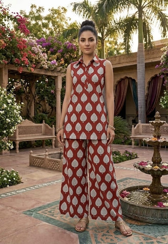 Block Printed Pure Cotton Women Co-ord Set