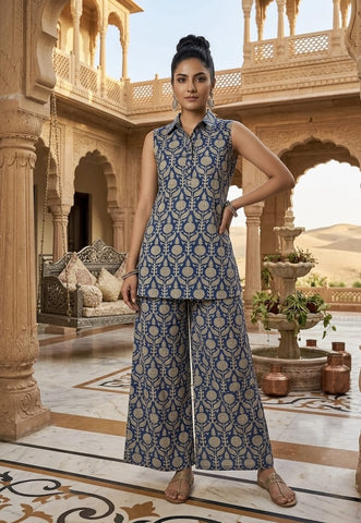 Block Printed Pure Cotton Women Co-ord Set
