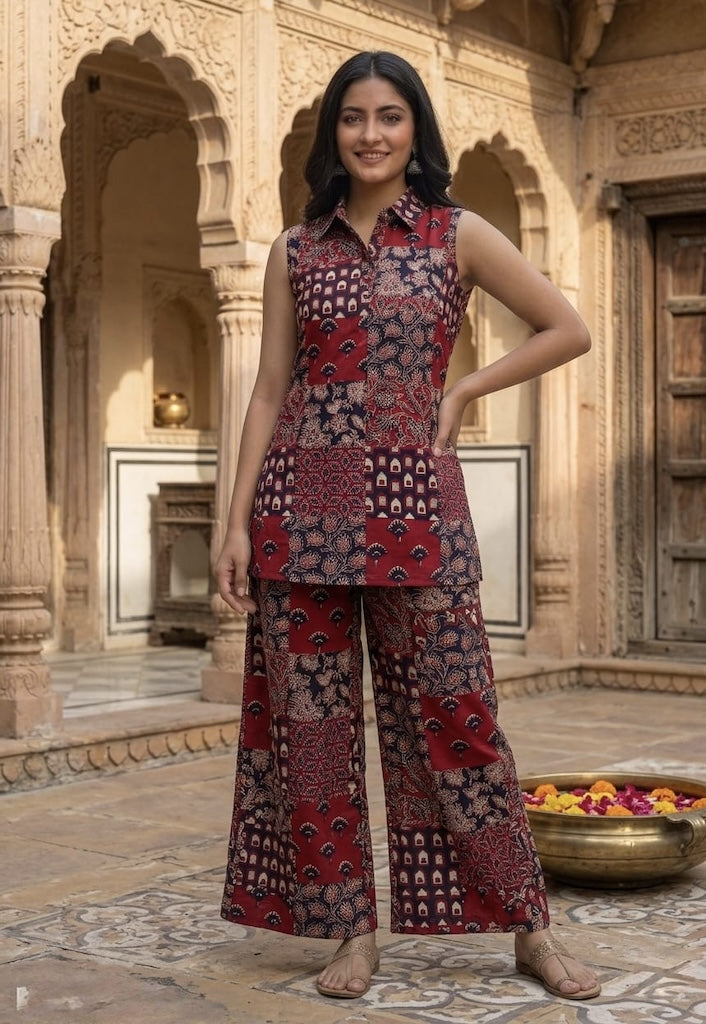 Block Printed Pure Cotton Women Co-ord Set
