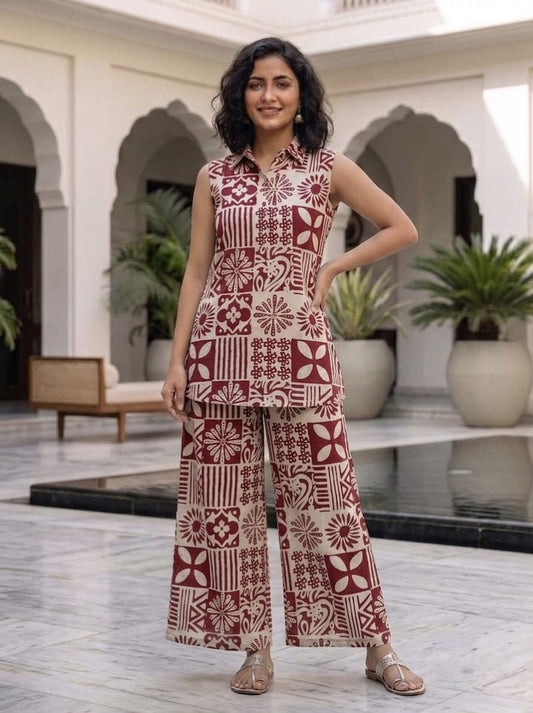 Block Printed Pure Cotton Women Co-ord Set