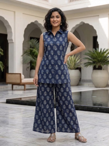 Block Printed Pure Cotton Women Co-ord Set