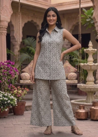 Block Printed Pure Cotton Women Co-ord Set