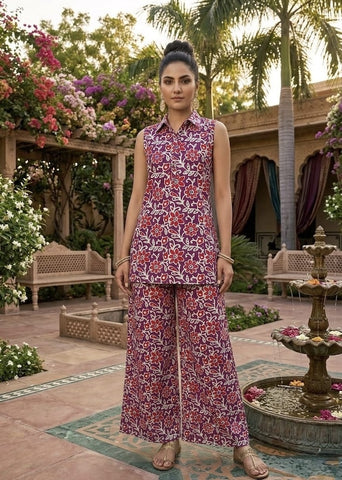 Block Printed Pure Cotton Women Co-ord Set