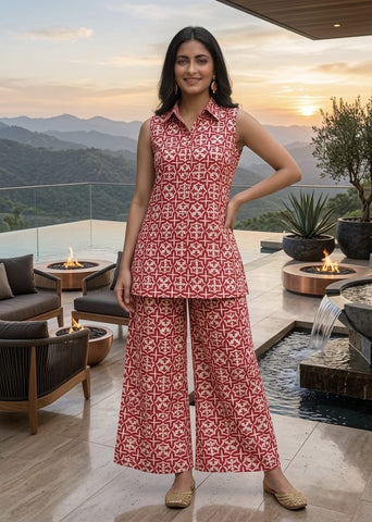 Block Printed Pure Cotton Women Co-ord Set