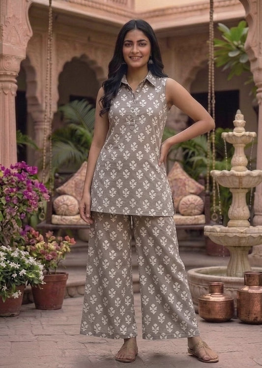 Block Printed Pure Cotton Women Co-ord Set