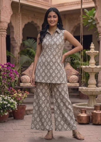 Block Printed Pure Cotton Women Co-ord Set