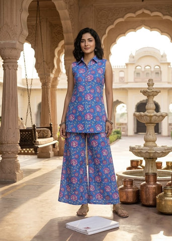 Block Printed Pure Cotton Women Co-ord Set