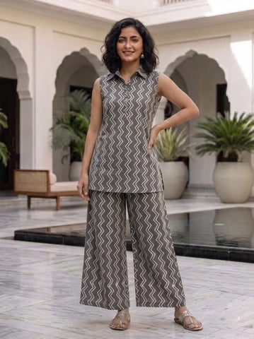 Block Printed Pure Cotton Women Co-ord Set