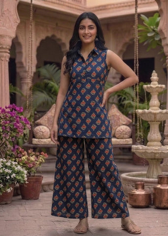Block Printed Pure Cotton Women Co-ord Set