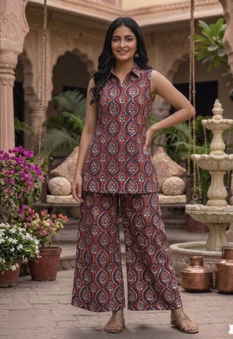 Block Printed Pure Cotton Women Co-ord Set