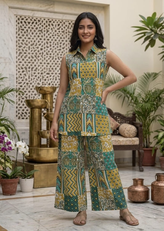 Block Printed Pure Cotton Women Co-ord Set