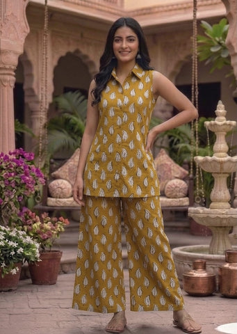 Block Printed Pure Cotton Women Co-ord Set