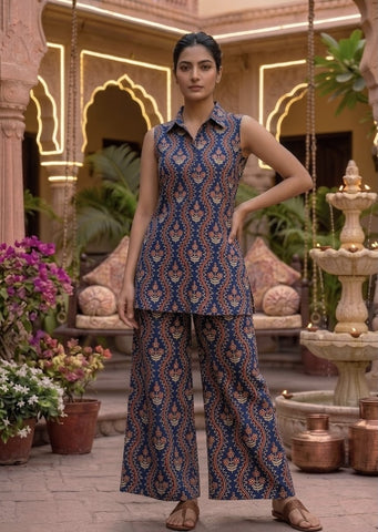 Block Printed Pure Cotton Women Co-ord Set