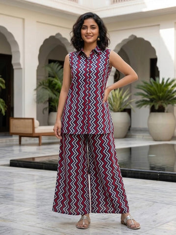 Block Printed Pure Cotton Women Co-ord Set