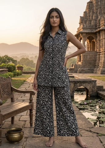 Block Printed Pure Cotton Women Co-ord Set