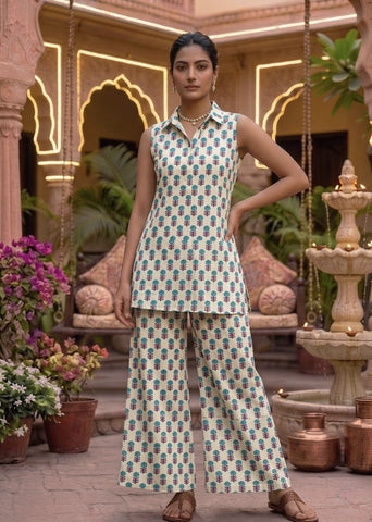 Block Printed Pure Cotton Women Co-ord Set