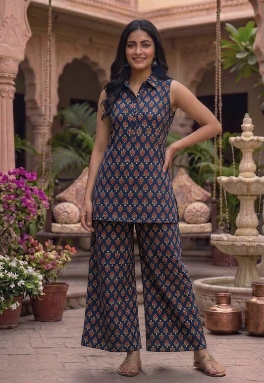 Block Printed Pure Cotton Women Co-ord Set