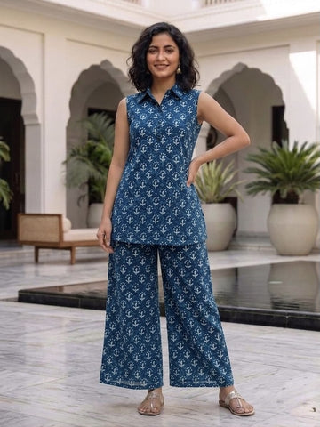 Block Printed Pure Cotton Women Co-ord Set