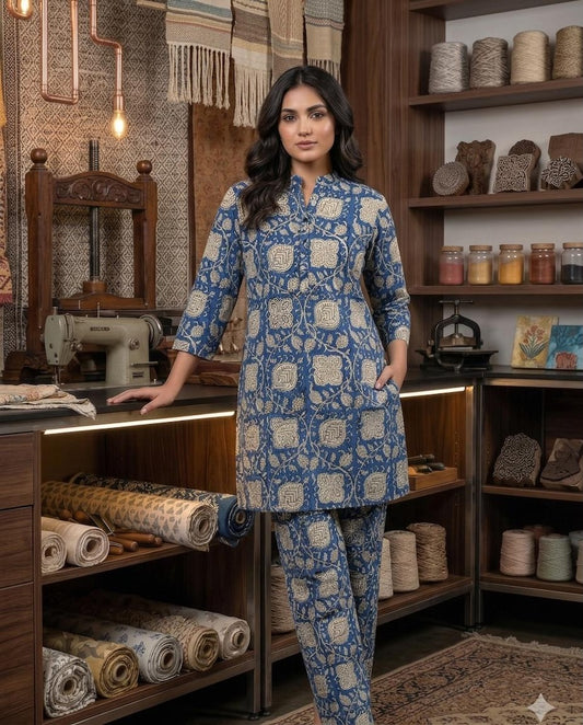 Handblock Pure Cotton Women Coord Set
