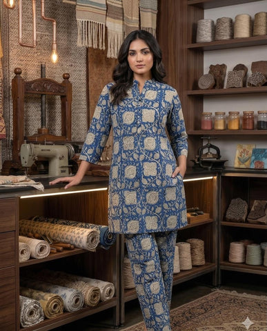Handblock Pure Cotton Women Coord Set