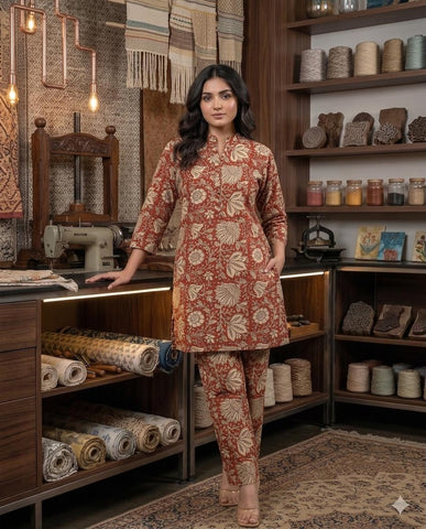 Handblock Pure Cotton Women Coord Set