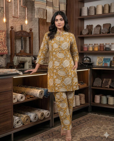 Handblock Pure Cotton Women Coord Set