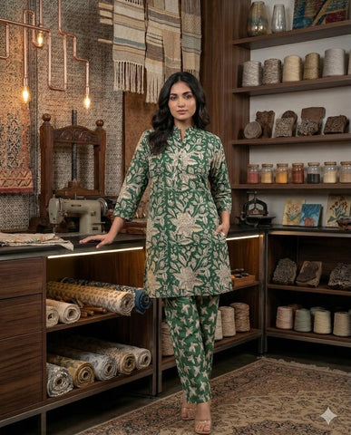 Handblock Pure Cotton Women Coord Set