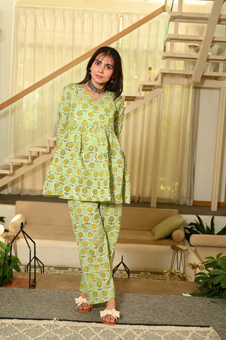 Handblock Pure Cotton Women Coord Set