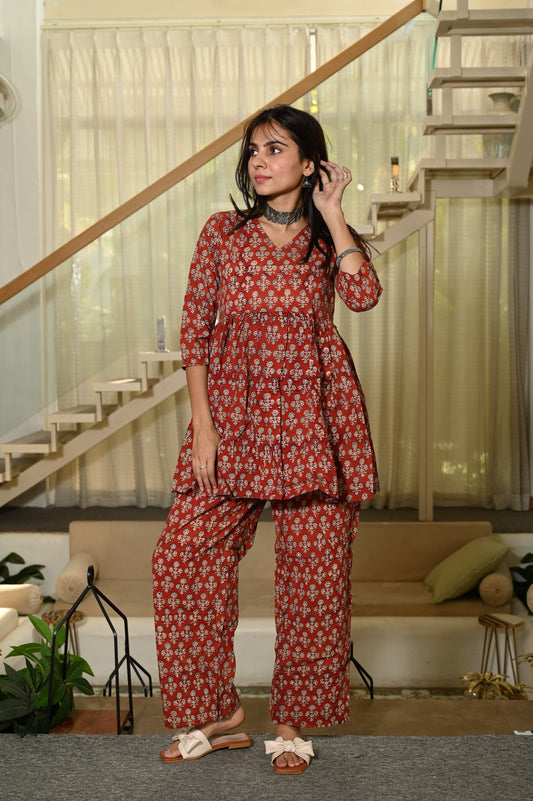 Handblock Pure Cotton Women Coord Set