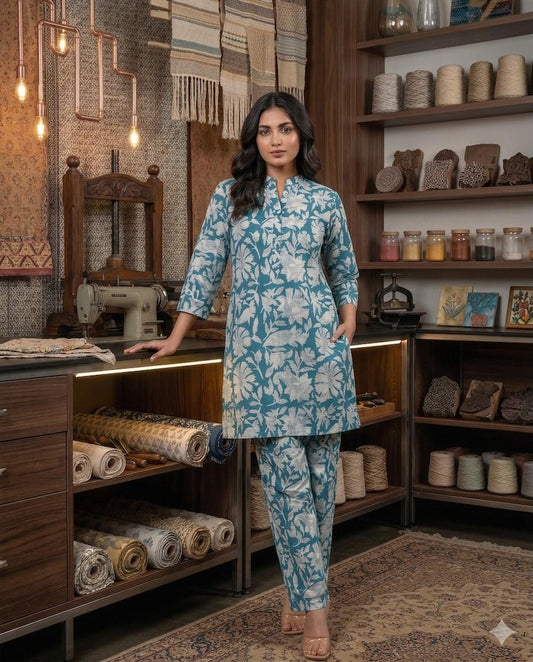 Handblock Pure Cotton Women Coord Set