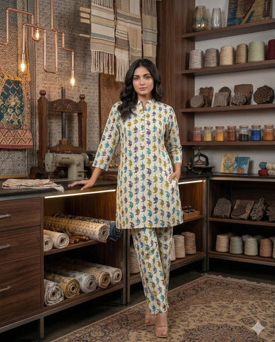 Handblock Pure Cotton Women Coord Set