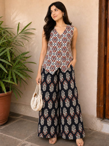 Block Printed Pure Cotton Waist coat with Palzzo