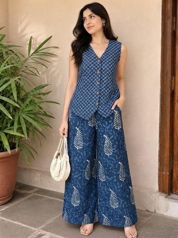 Block Printed Pure Cotton Waist coat with Palzzo