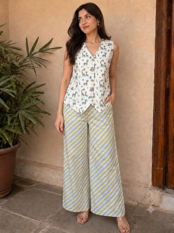 Block Printed Pure Cotton Waist coat with Palzzo