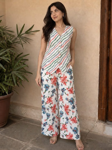 Block Printed Pure Cotton Waist coat with plazzo