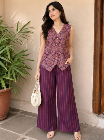 Block Printed Pure Cotton Waist coat with Palzzo