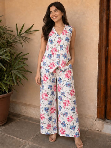 Block Printed Pure Cotton Waist coat with Plazo