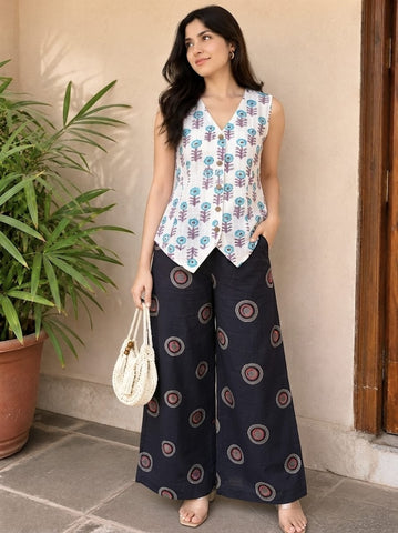 Block Printed Pure Cotton Waist coat with Plazo