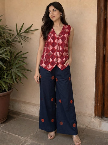 Block Printed Pure Cotton Waist coat with plazzo