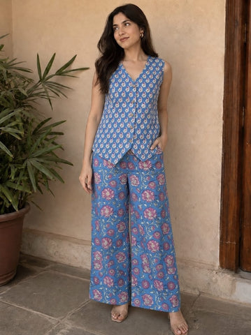 Block Printed Pure Cotton Waist coat with Plazo