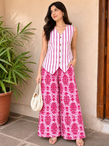 Block Printed Pure Cotton Waist coat with Plazo